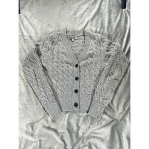 J.Crew Gray Cashmere Cable-Knit V-Neck Button-Up Cardigan Sweater Small Xsmall